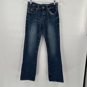 Cowgirl Tuff Jeans‎ Womens 26 Blue Bootcut Studded Silver Mustang Natural Waist